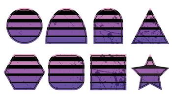 Set of colorful purple retro sunsets in the retrofuturistic style of the 80s and 90s. Retro Sunset Retrowave Backgrounds Art Bundle. Horizontal Sunsets with Grunge Textures. vector