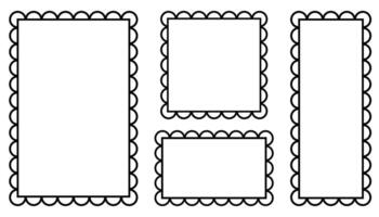 Black Outline Frames with Wavy Edges Isolated on White. Simple Borders. Wiggly Shapes vector