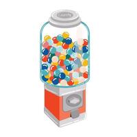 Cute cartoon bubble gum machine isolated on white background. Candy balls retro 90's automate. vector