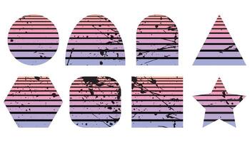 Set of retrowave sunsets in the synthwave style of the 80s and 90s. Retro Sunset Retrowave Backgrounds Art Bundle. Horizontal Sunsets with Grunge Textures. vector
