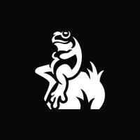 simple and abstract logo of frog sit on the stone vector