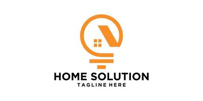 logo design home solution, combination of house and bulb, lamp, light, symbol, icon, , idea, creative. vector