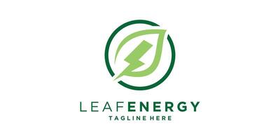 logo design combination of leaves and flash, energy, voltage, electricity, ecology, symbol, icon, idea, creative. vector
