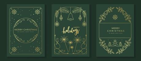 Merry Christmas and Happy New Year invitation card on green background design. vector