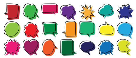 Set of doodle and colourful speech bubble. vector