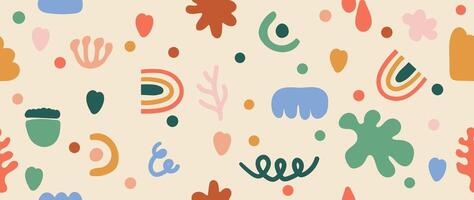 Colorful Abstract hand drawn shape doodle in seamless pattern background. vector