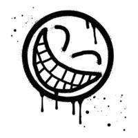 Smiling face emoticon character. Spray painted graffiti happy face in black over white. isolated on white background vector