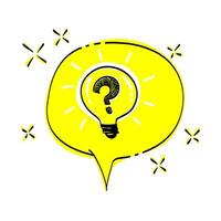 Hand drawn light bulb and speech bubble. idea concept with lightbulbs vector