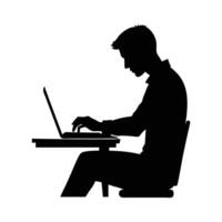 man working on a laptop silhouette design art vector
