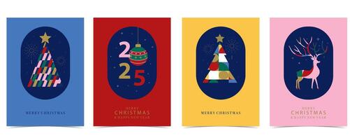 Christmas and happy new year background with reindeer and christmas tree vector