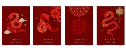 Happy Chinese New Year on red background with curve snake vector