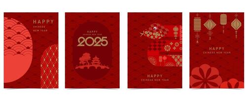 Happy Chinese New Year on red background with lantern vector