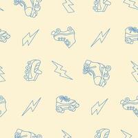 Outline Roller skates Lightning Seamless Pattern illustration Design vector