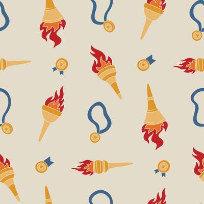 Torch Fire Medal Seamless Pattern illustration for Print, Wallpaper, Decoration.