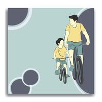post template for social media with an illustration of father and son using a bicycle vector