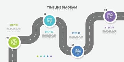 Infographic template for business. 4 Steps Modern Timeline diagram with road journey concept, presentation infographic vector