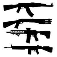Silhouettes of Various Firearms Representing Different Gun Types and Designs vector