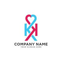 KK initial letter logo with an ornament of love vector