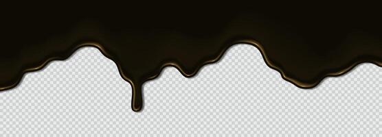 Flowing liquid sticky machine black oil, petroleum pollution. Liquid wave of thick dark paint, bitumen on background. 3d realistic illustration. Top horizontal border of the frame vector