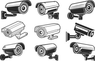 Security Camera Silhouette Line Art Bundle vector