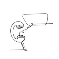 continuous line drawing of a telephone receiver with a speech bubble vector