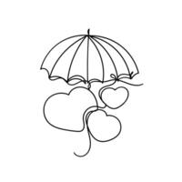 a drawing of an umbrella with two hearts vector
