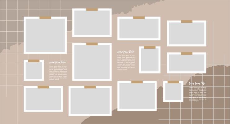 Pictures or photos frame collage, page grid layout abstract photo frames and digital photo wall template