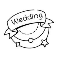 A doodle style icon of wedding banner with a text on it vector
