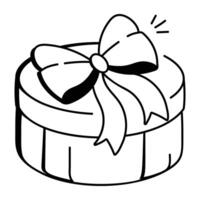 A sketchy style icon of gift wrapped with a ribbon bow vector
