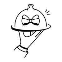 Doodle style icon of food serving cloche vector