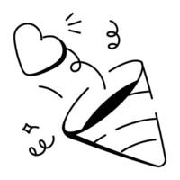 Doodle style icon of party popper with a heart vector