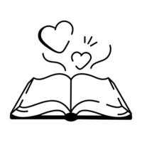 A sketchy style icon of holy book with hearts vector