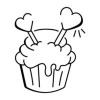 Doodle style icon of cupcake with hearts on it vector
