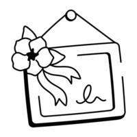 Hand drawn icon of hanging frame with a flower on it vector