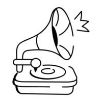 Gramophone icon designed in doodle style vector