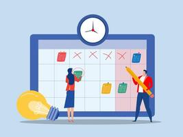 Business people team working with digital online calendar for co-working, teamwork, workspace Business planning concept Flat illustration vector