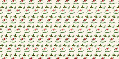 background pattern with green leaves and red berries vector