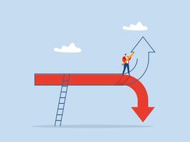 Change direction concept , Businessman draws an arrow up. Red arrow goes down. Decision to change to better opportunity. Flat illustration vector