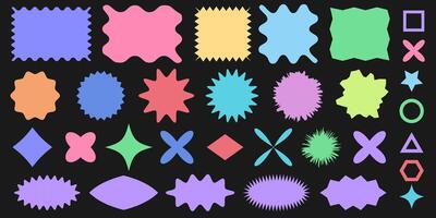set of pastel colorful shapes and abstract geometric shape on a black background vector