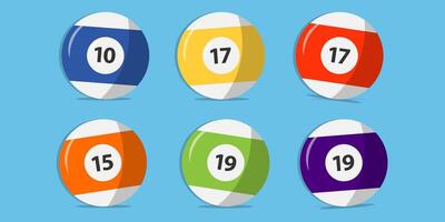 set of colorful billiard balls with numbers on blue background vector