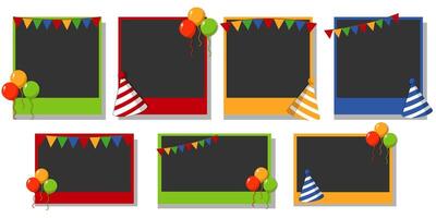 set of polaroid birthday party photo frames on white background vector