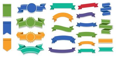 collection of colorful ribbons and banners with white line on white background vector