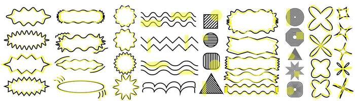 set of different shapes and lines in yellow and black on white background vector
