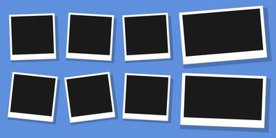 polaroid photo frames set on blue background vector