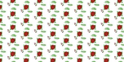 Christmas background pattern with red and green flowers vector