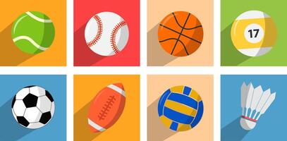 collection of various balls flat icons set with shadow vector