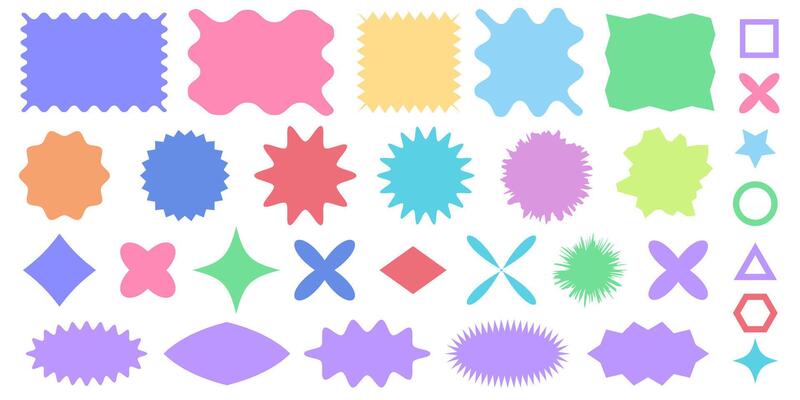 collection of geometric shapes filled with pastel colors on white background