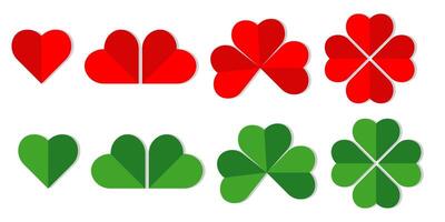 set leaf clovers in red and green colors on white background vector