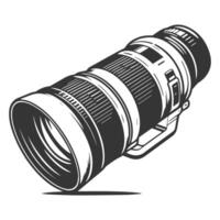 A camera lens is shown in a black and white drawing vector