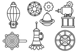 Steampunk Elements Line Art Illustration Examples Modern Styles vector